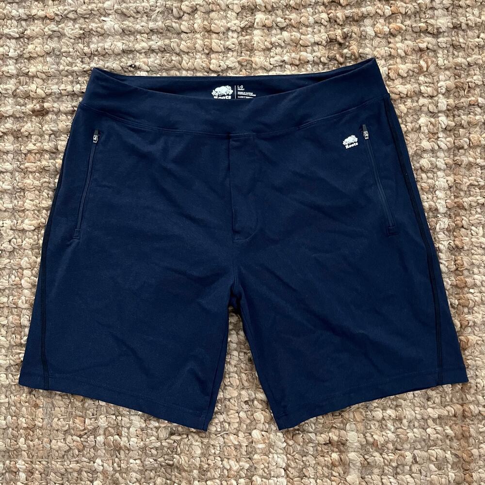 Roots Navy Athletic Shorts 9'' Men’s L Jersey Zip Pockets Drawstring NWOT Canada